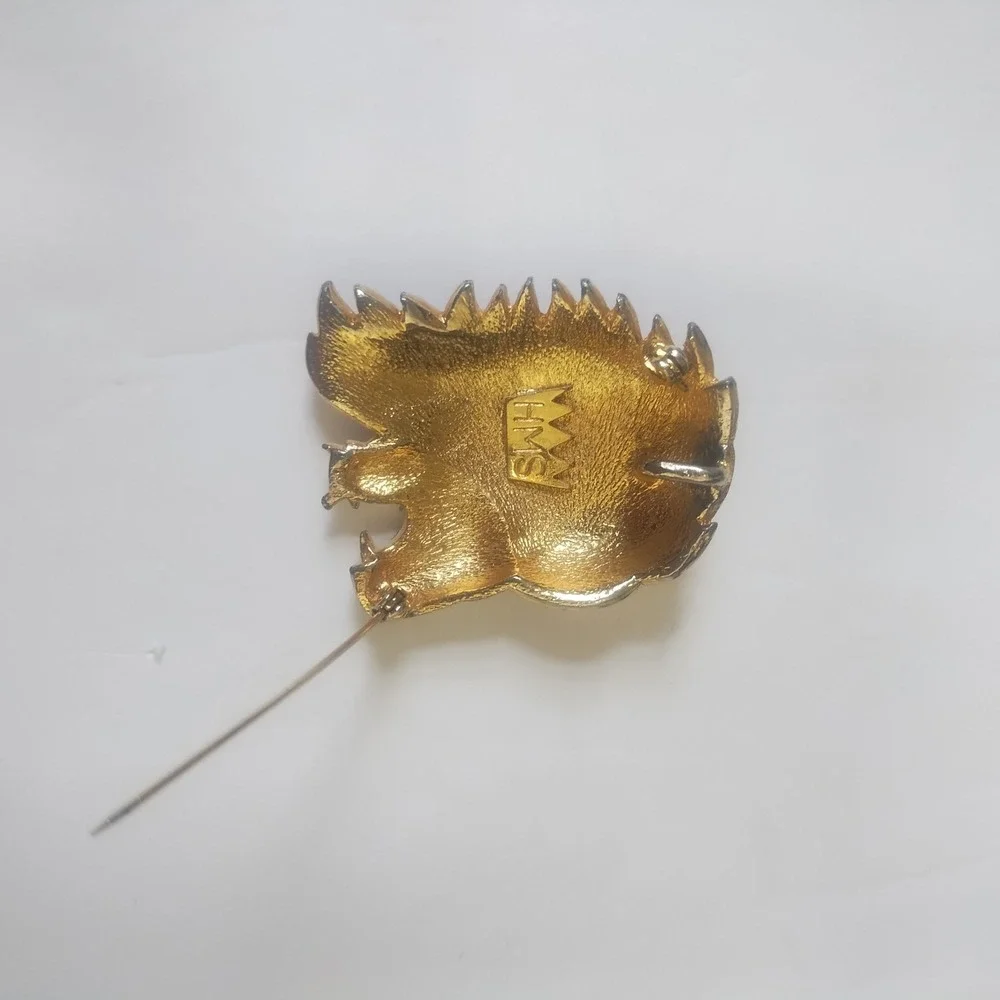 Vintage HMS Lion Head Brooch Enamel Multi Color Eclectic Maximalist